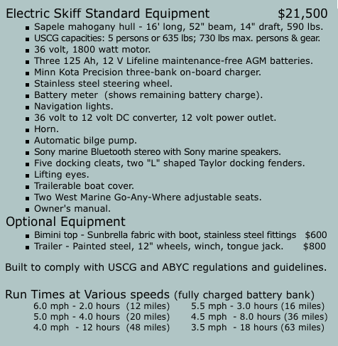 Electric Skiff Standard Equipment 